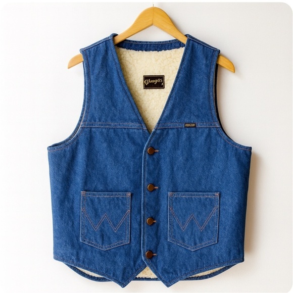 Wrangler Other - Wrangler Vintage Shearling Lined Denim Vest 1970's Size Large